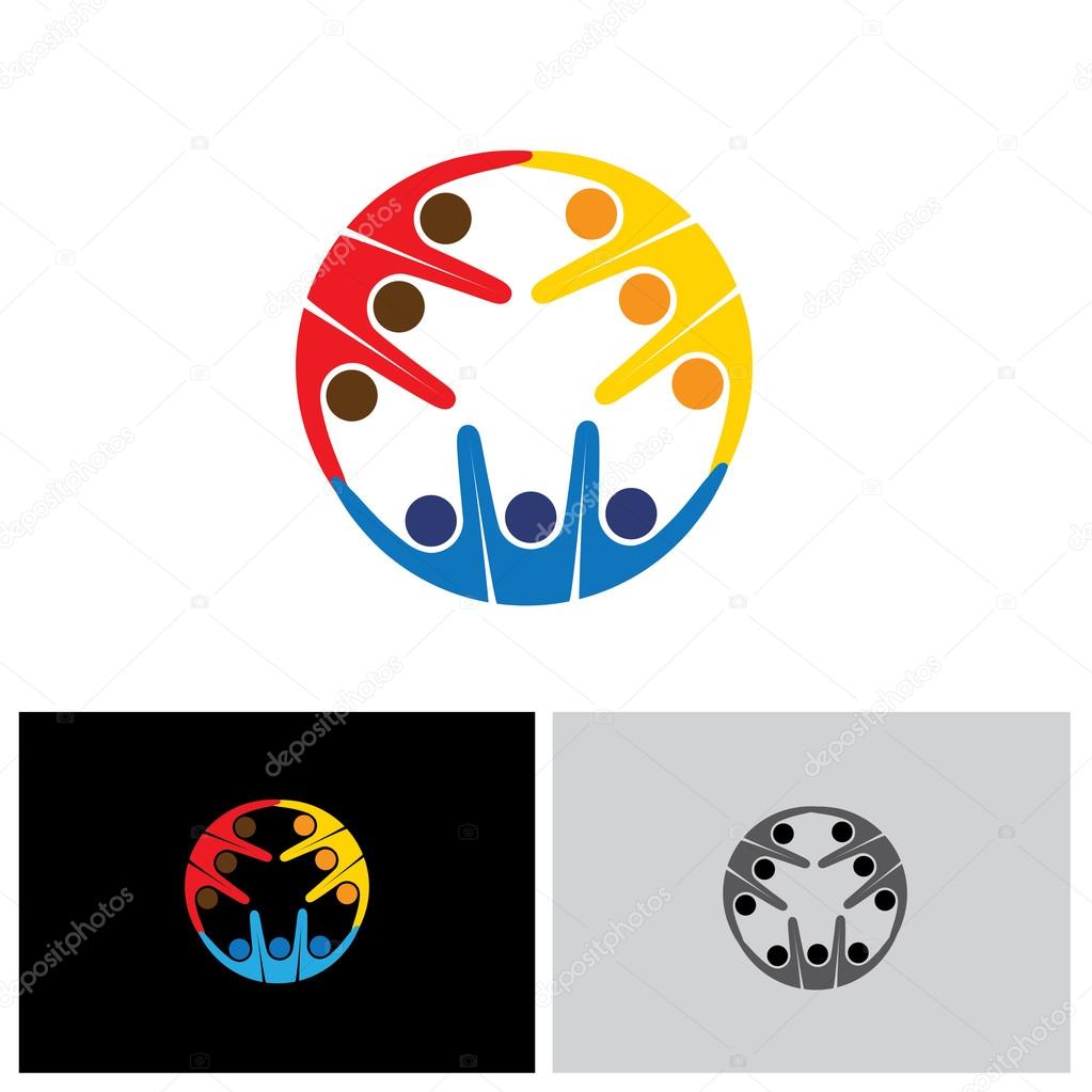 Team & teamwork, excited employees, motivated people - vector icon. this icon also represents friendship, partnership cooperation, unity, excitement, happiness, euphoric, happy, joyful, jubilant