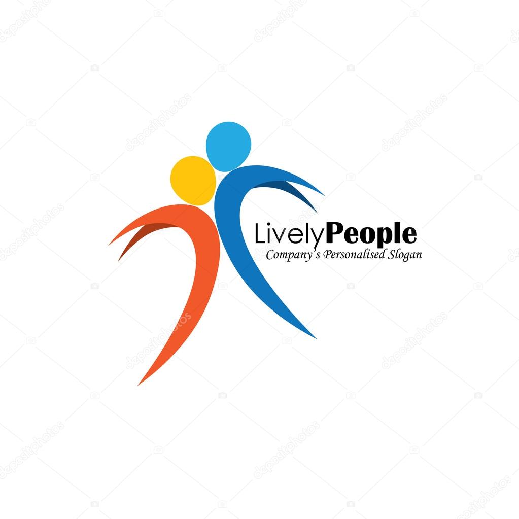 Vector logo icon of two people jumping in joy. also represents romantic relationship, lover pair, couple in love, happy people