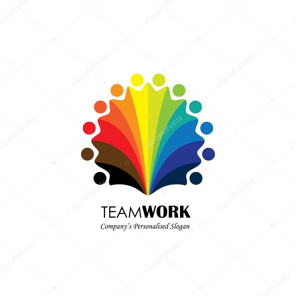 Lively happy excited people friends logo concept vector icon. this icon also represents friendship, partnership cooperation, unity, excitement, happiness, children playing, fun & frolic, entertainment