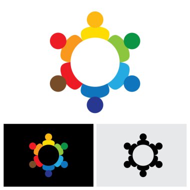 çalışanlar iş toplantısı veya beyin fırtınası - vektör logo simgesi. 