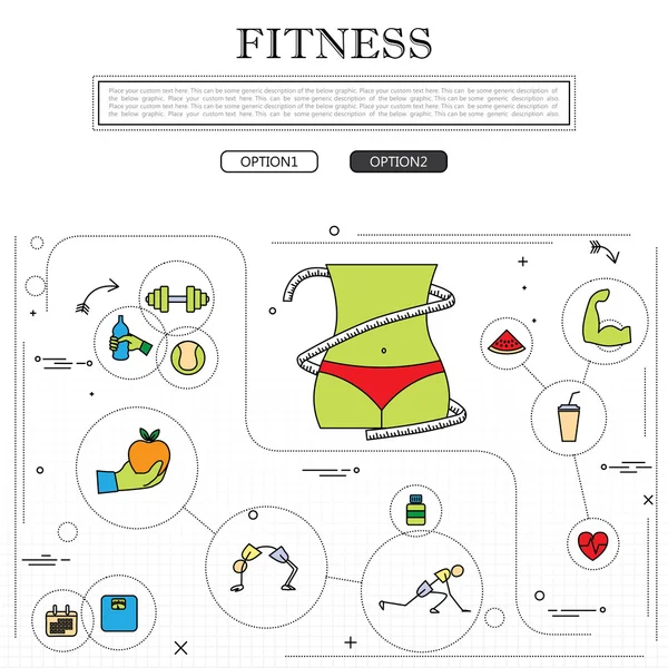 Concept de fitness d'entraînement, bien-être dans le style de contour — Image vectorielle
