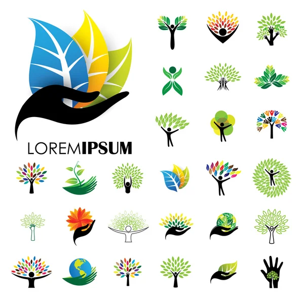 Iconos del logotipo de la vida humana de personas abstractas vectores de árboles — Archivo Imágenes Vectoriales