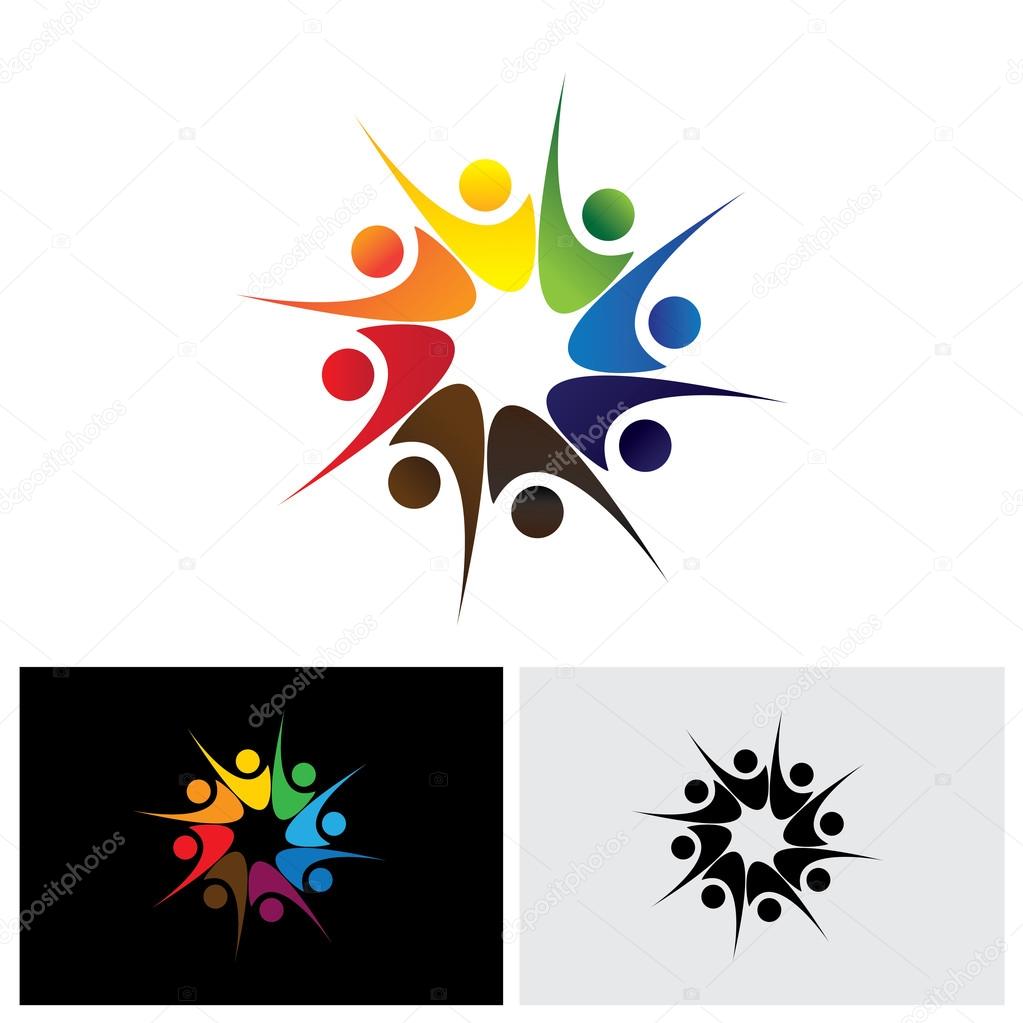 Concept of happy employees or friends sharing joy happiness ve