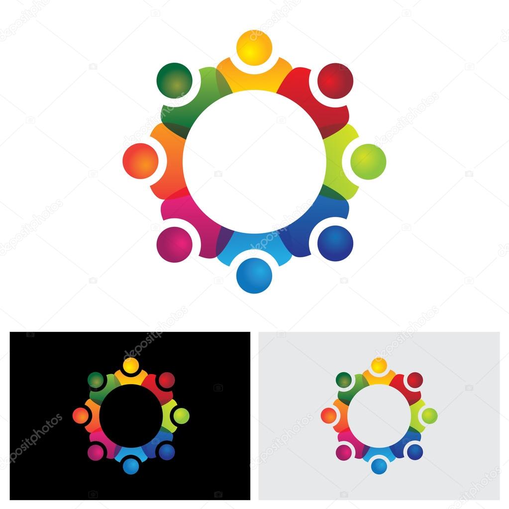 School students showing companionship and friendship vector logo icon. The graphic can also represent employees unity, workers union, executives meeting, friendship, team work & team spirit