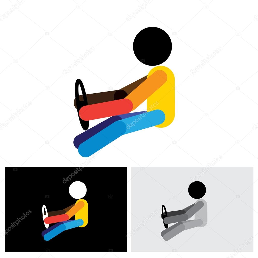 Car, vehicle or automobile driver logo icon or symbol - vector graphic. This logo template shows a cabbie icon with his hand holding the steering wheel