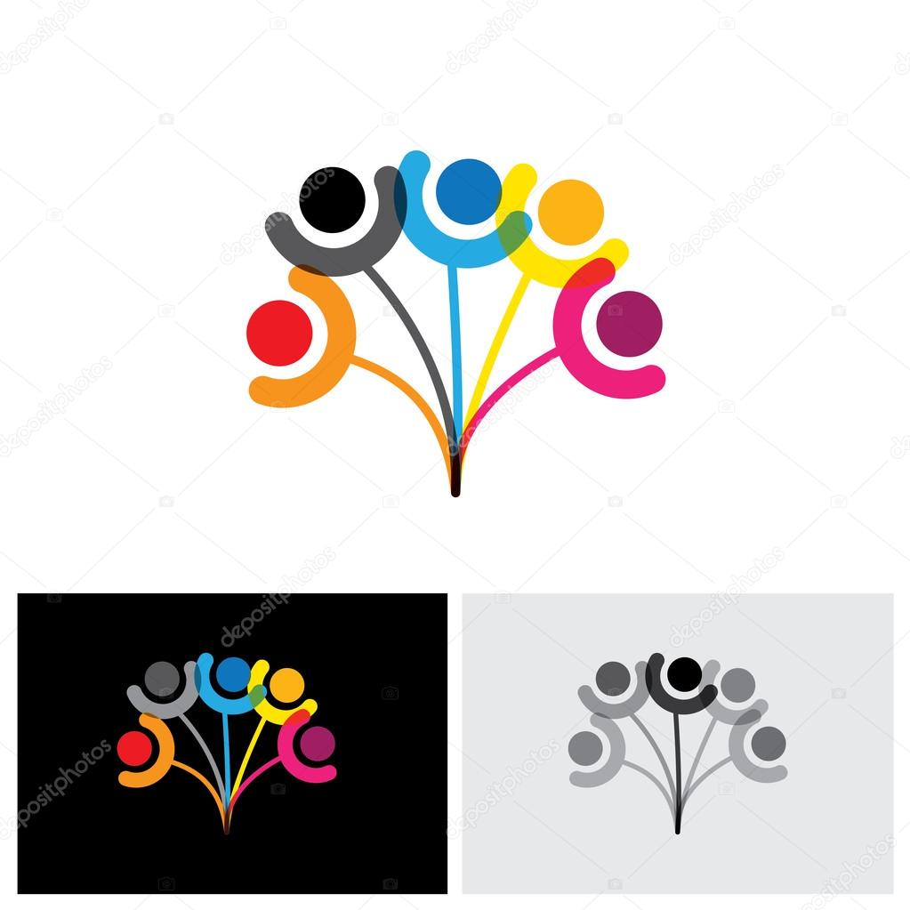 Concept vector logo icon of family tree showing bonding & relationship. This graphic can also represent friendship, togetherness, trust & hope, etc