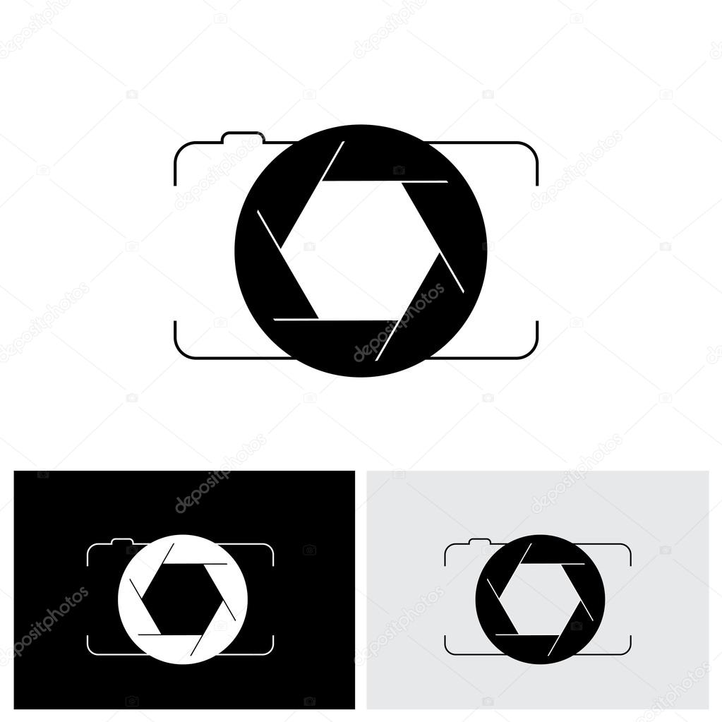 Abstract digital camera & shutter logo icon outline front view. This vector graphic is simple vector representation of trendy photographic tool for taking photos & videos