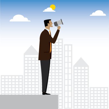 işadamı veya yönetici bir duyuru yapma - vektör grafik