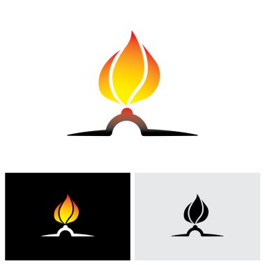 Sıcak turuncu sarı alev vektörü kadar parlak yanan gaz ile Nozul