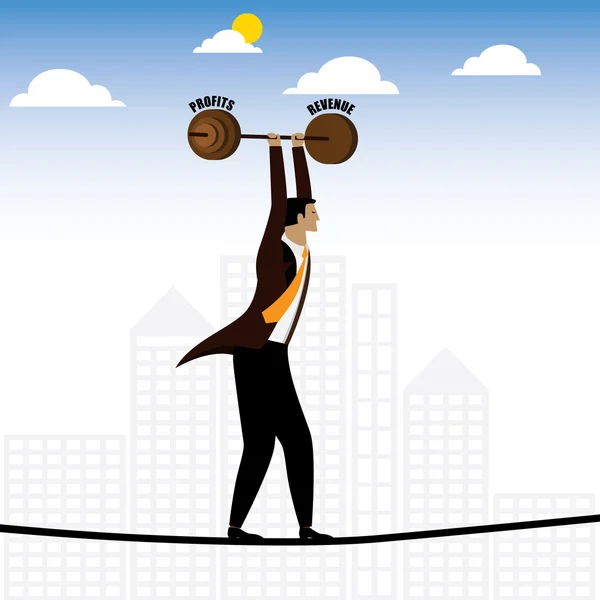 Homme d'affaires ou cadre marchant sur la corde raide équilibrage des revenus — Image vectorielle
