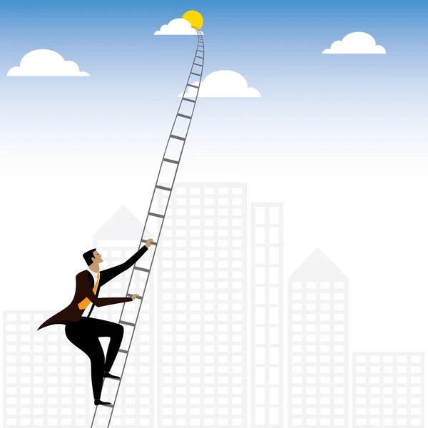 Businessman or executive climbing stairs to sky - vector graphic — Stock Vector