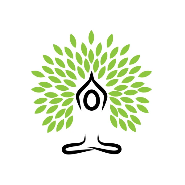 Árbol de la vida de la gente haciendo meditación, yoga y oraciones - vector log — Archivo Imágenes Vectoriales