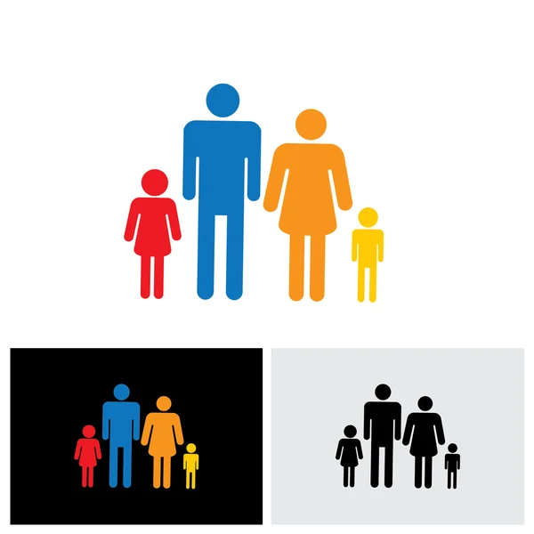 Familia de cuatro personas símbolos - padre, madre, hijo & hija v — Vector de stock