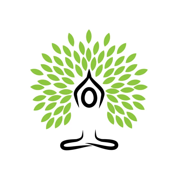 Árbol de la vida de la gente haciendo meditación, yoga y oraciones - vector log Ilustración de stock