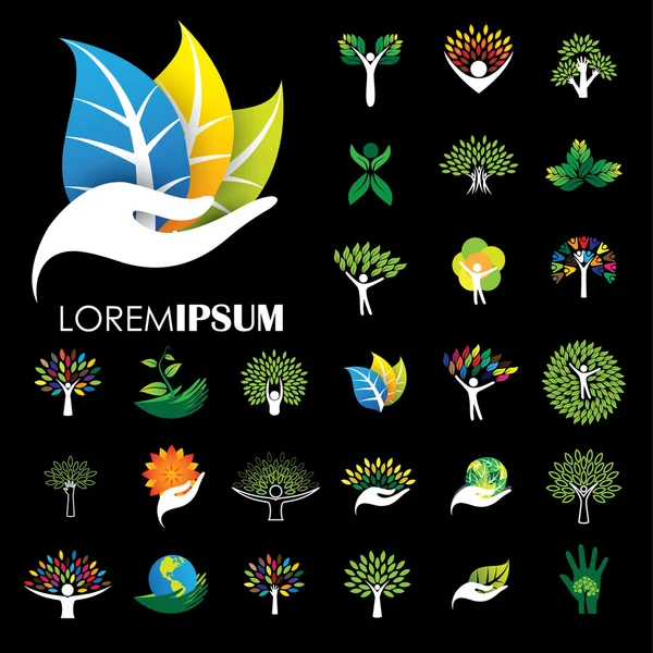 Iconos del logotipo de la vida humana de personas abstractas vectores de árboles . Ilustraciones de stock libres de derechos