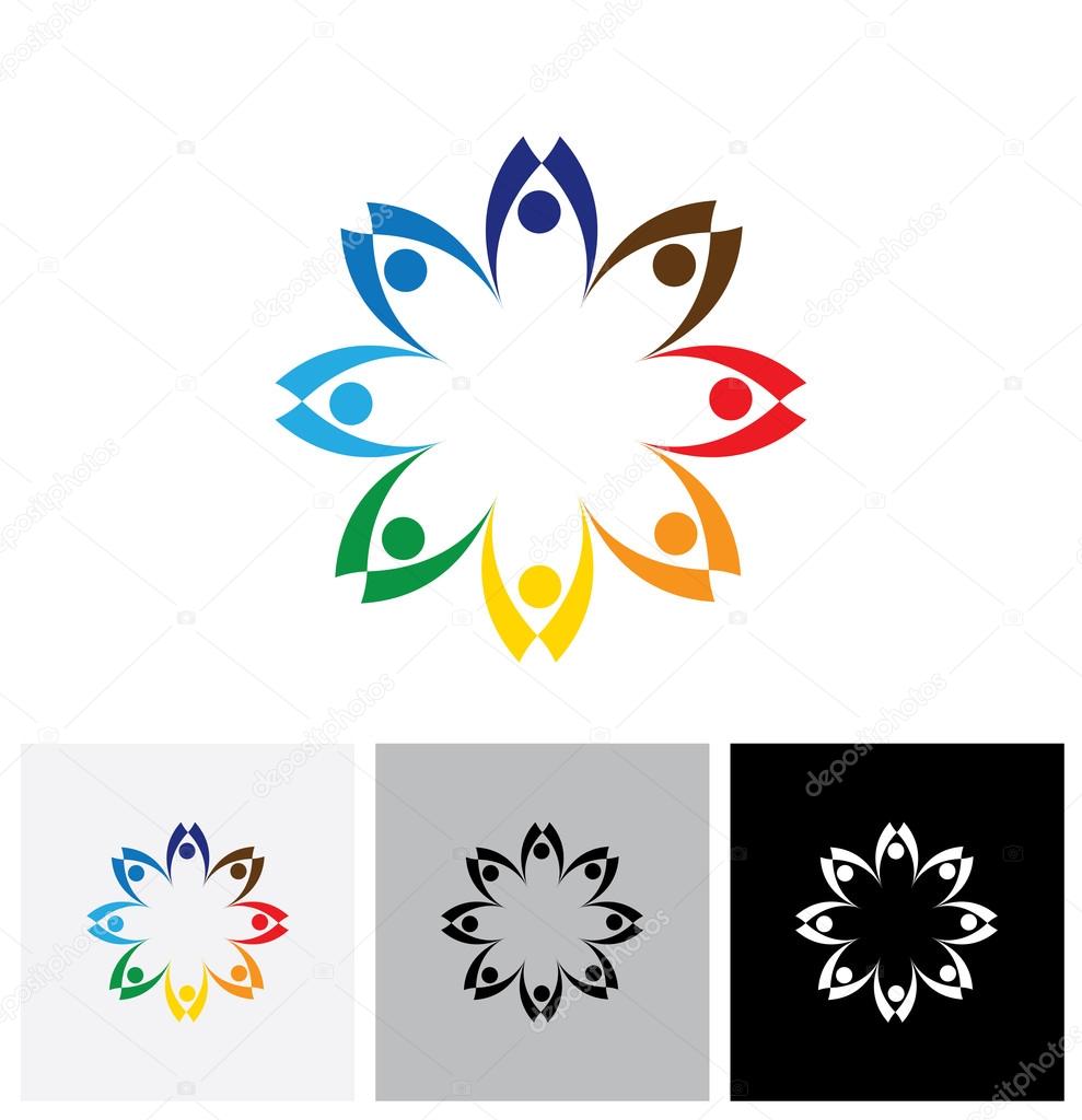 Vector icon of people together - sign of unity, partnership. This also represents diversity, community, engagement, interaction, teamwork, team, children, kids, employees