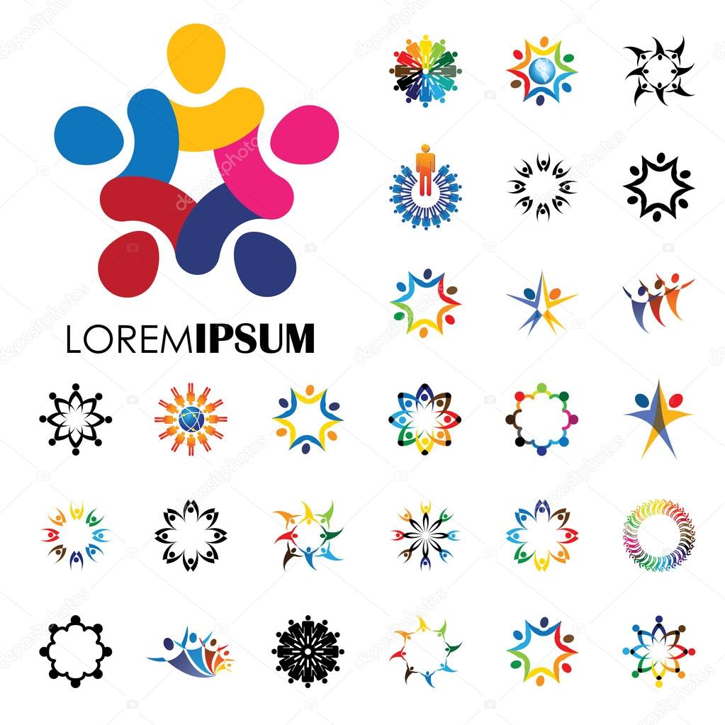 Vector logo icons of people together - sign of unity, partnership. this also represents community, engagement & interaction, teamwork & team, children playing, kids fun, employees & staff, office, etc