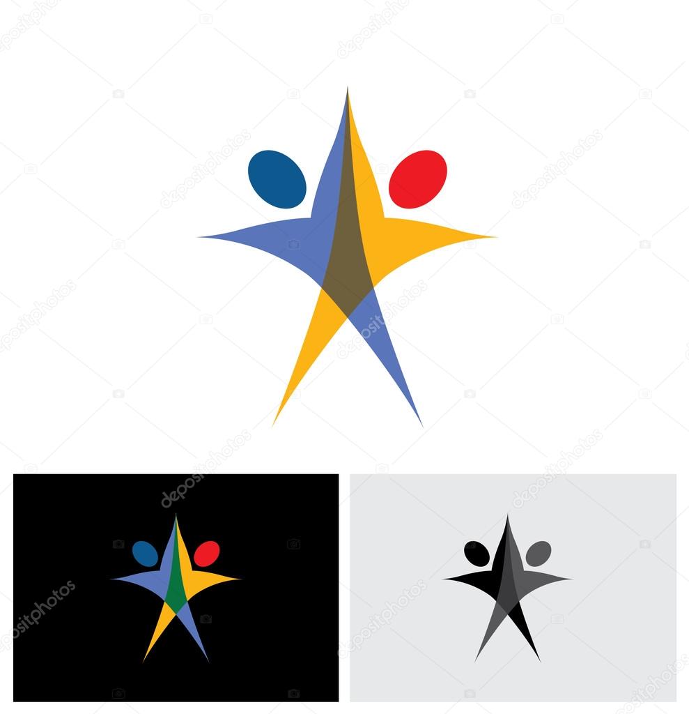 People together doing exercise, yoga, aerobics - vector logo icon