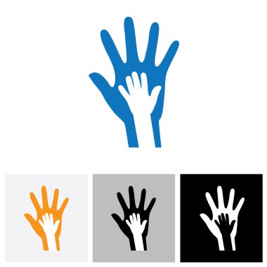 Ana ve çocuğun el kavramı birlikte vektör grafiği