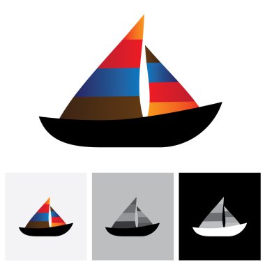 Renkli yelkenli veya yat vektör logo simgesi