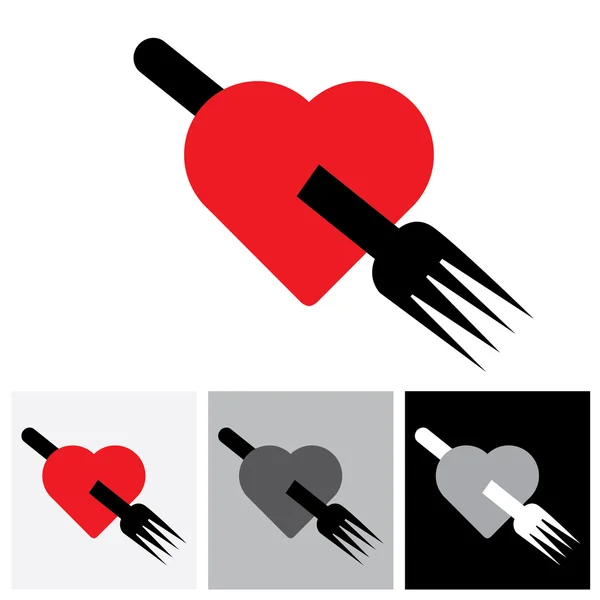 Kalp ve çatal vektör logo simgesi gıda sevgisini gösteren — Stok Vektör