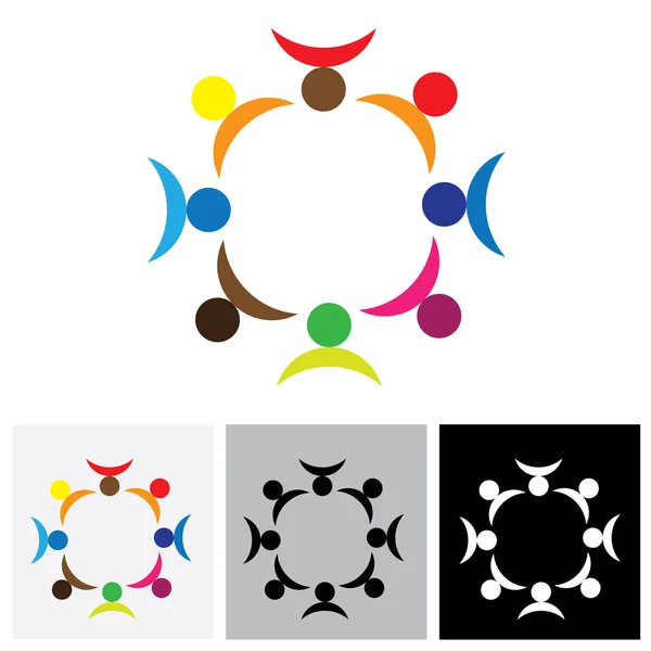 Coloridas personas vector logotipo icono en círculo que representa el equipo y — Archivo Imágenes Vectoriales