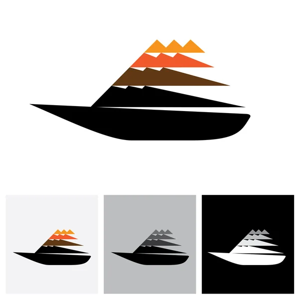 Velero colorido o icono del logotipo del vector de yatch moviéndose rápido — Vector de stock