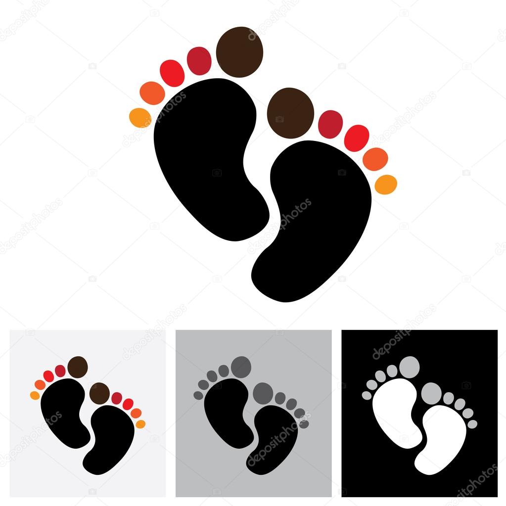 Child or toddler's colorful pair of footprint - vector graphic. This logo template can be representative of childhood days of the kid or naughty days as a baby