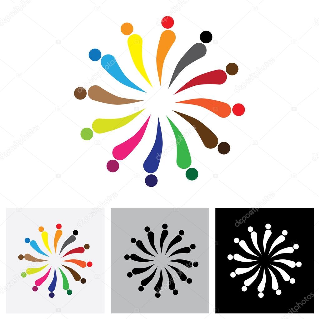 Abstract colorful happy people logo icons in circle. This can also represent concept of children playing together or team building or group activity, unity & diversity