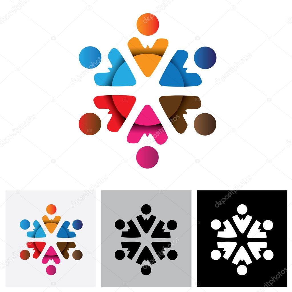 Abstract multi-color vector logo icon of people in circle. This  can also represent concept of children playing together or friendship or team building or group activity