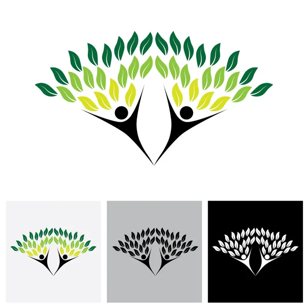 Happy, joyous people as trees of life - eco concept vector logo — Stock Vector