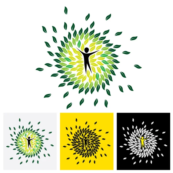 People & nature balance circle - eco lifestyle concept vector ic — Stock Vector
