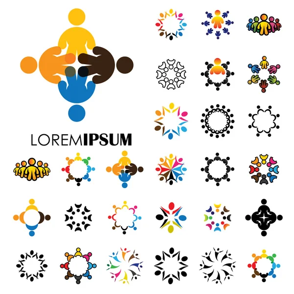 Ícones do logotipo do vetor de pessoas juntas - sinal de unidade, partners —  Vetores de Stock