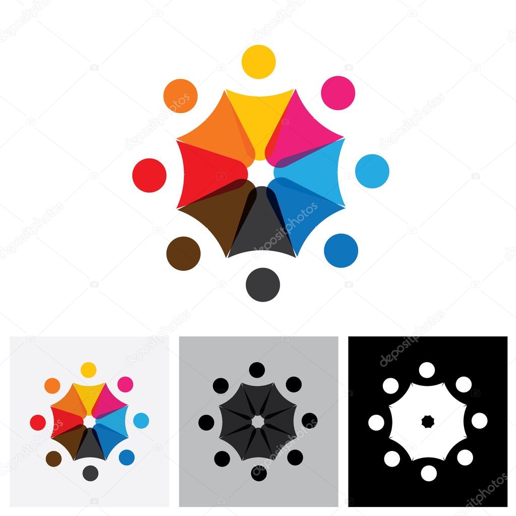 Abstract colorful five happy people vector logo icons as ring. This can also represent concept of children playing together or team building or group activity, unity & diversity