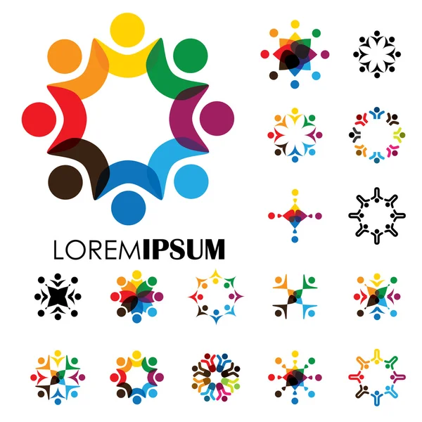 Renkli, soyut insanlar birlikte grafik - vektör logo kümesi — Stok Vektör