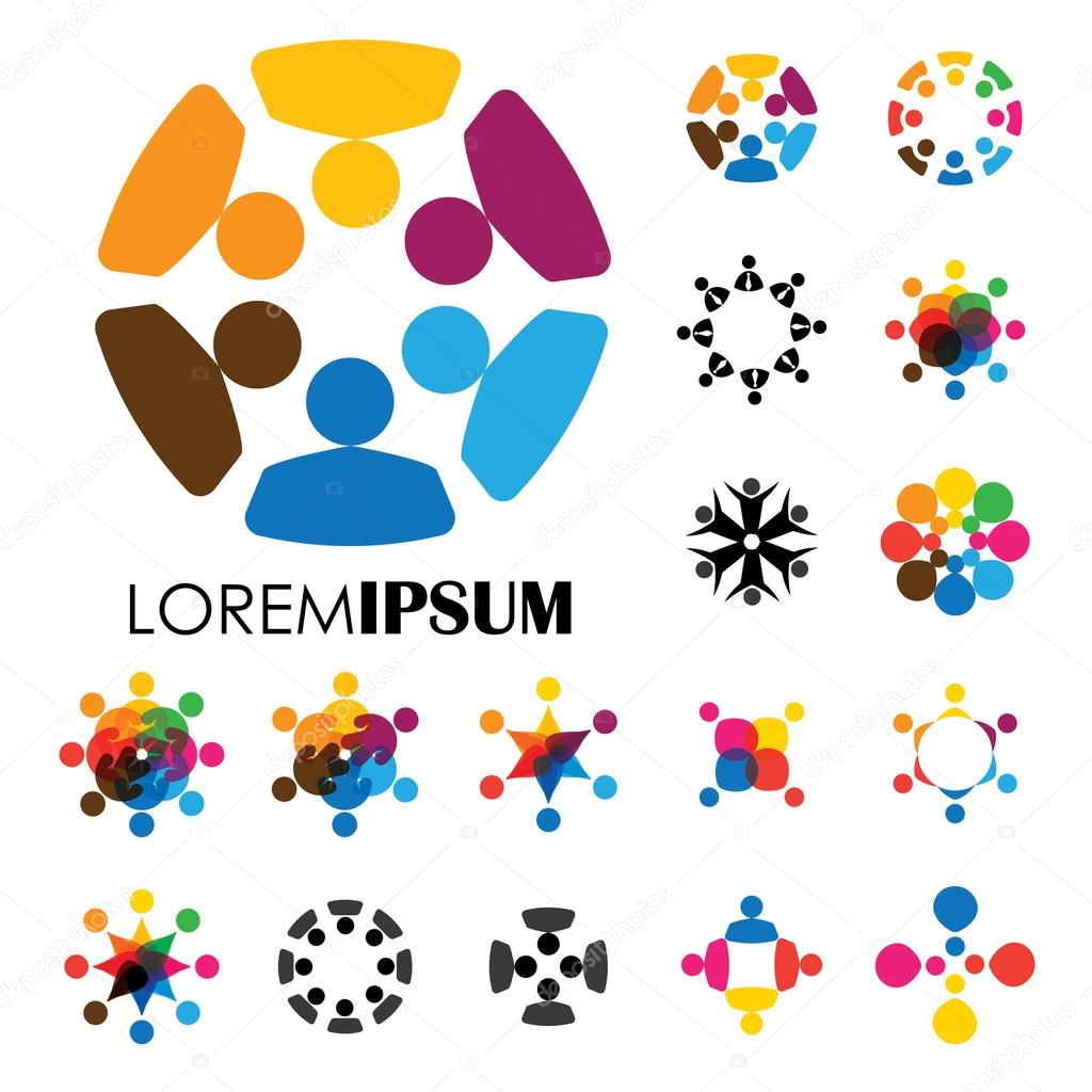 Vector logo icon designs of people, children, friendship. this represents concepts like friends together, fun time, physical fitness & exercise, yoga & aerobics, team & teamwork, partnerships