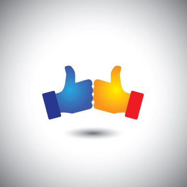 iki kişinin başparmak yukarı veya gibi - win win kavramı vektör