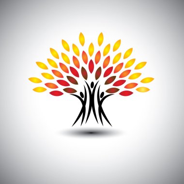ağaçlar yaşam - Eko kavramı vektör olarak mutlu, neşeli insanlar.