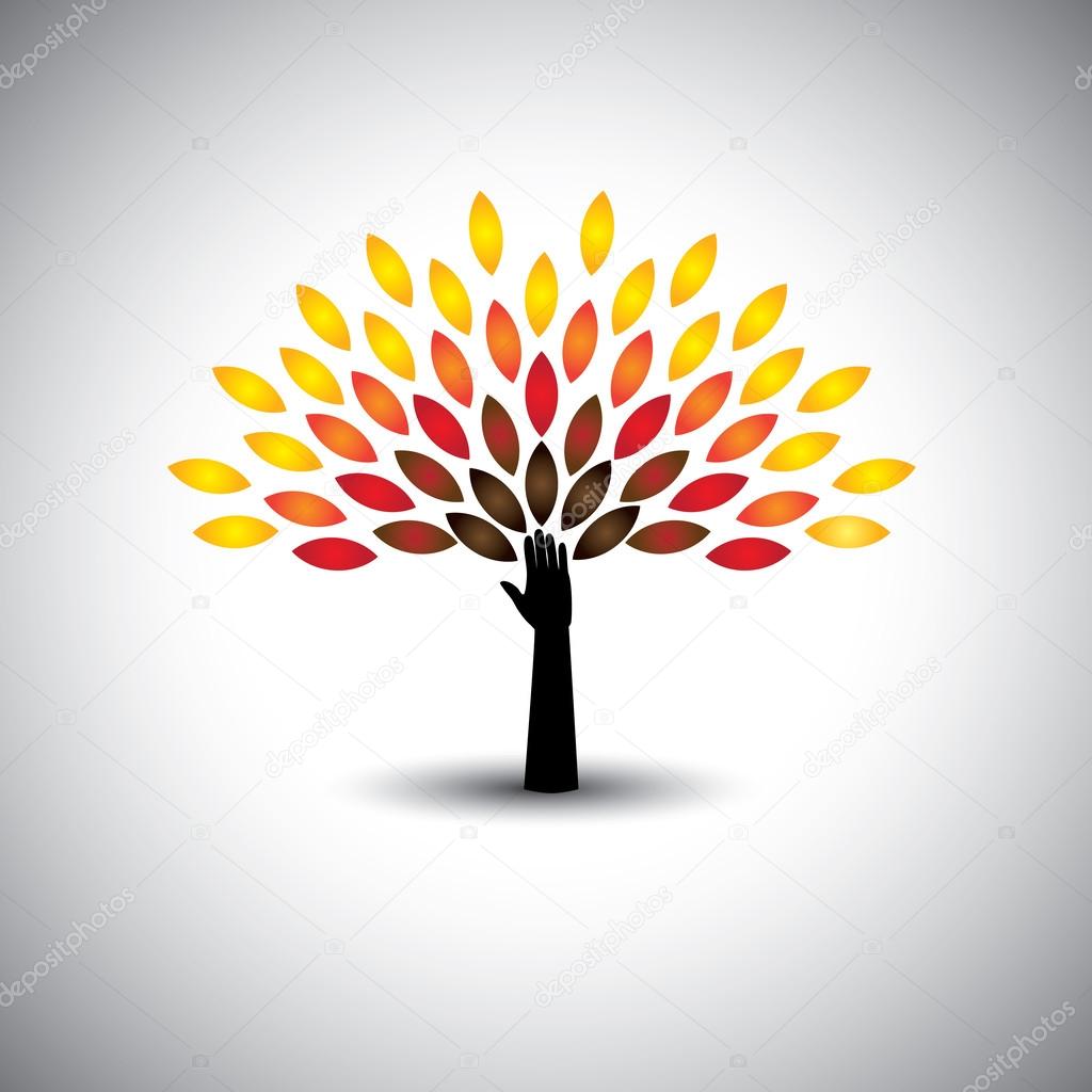 colorful tree of life & hand - eco lifestyle concept vector