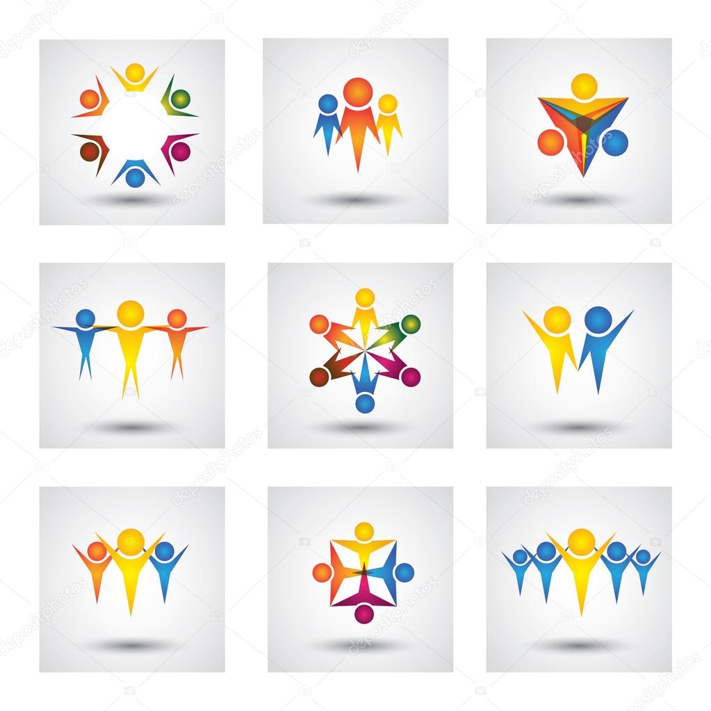 People, community, kids vector icons and design elements. This graphic also represents team & teamwork, leader & leadership, success & winning, group unity, employees & workers, children playing