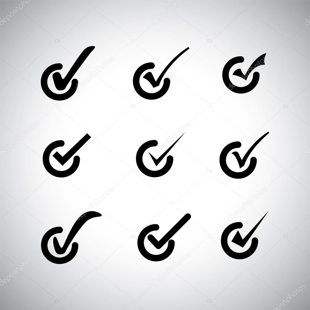 tick mark or right sign vector icons collection set.