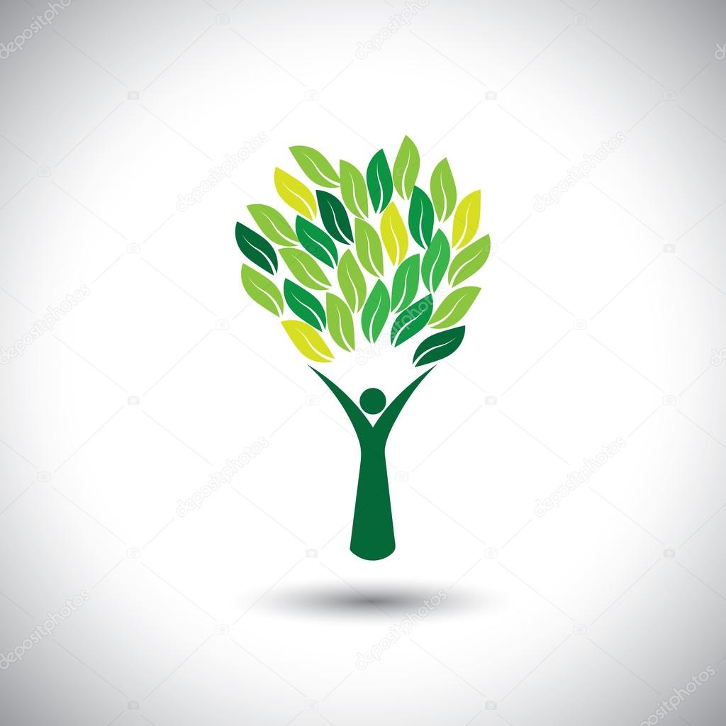 Colorful people tree - eco lifestyle concept vector. This graphic also represents harmony, nature conservation, sustainable development, natural balance, development, healthy growth
