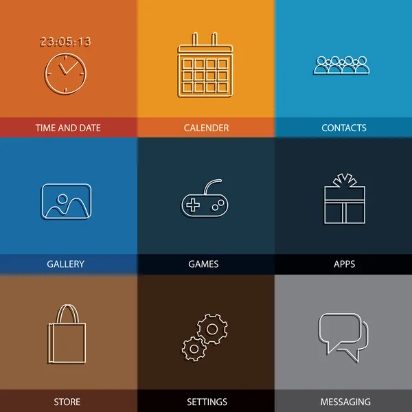 Flat Line Icons für Handy oder Smartphone - Konzeptvektor — Stockvektor