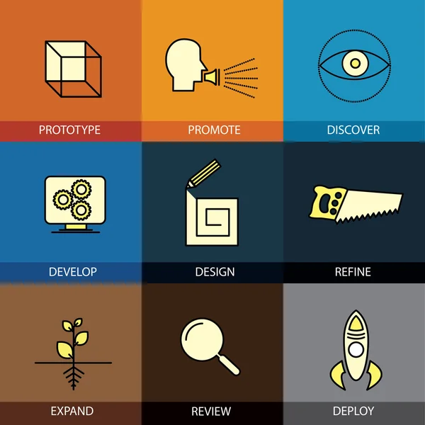 ベクトル線プロトタイプのアイコン セット促進アイデア refi フラットなデザイン — ストックベクタ