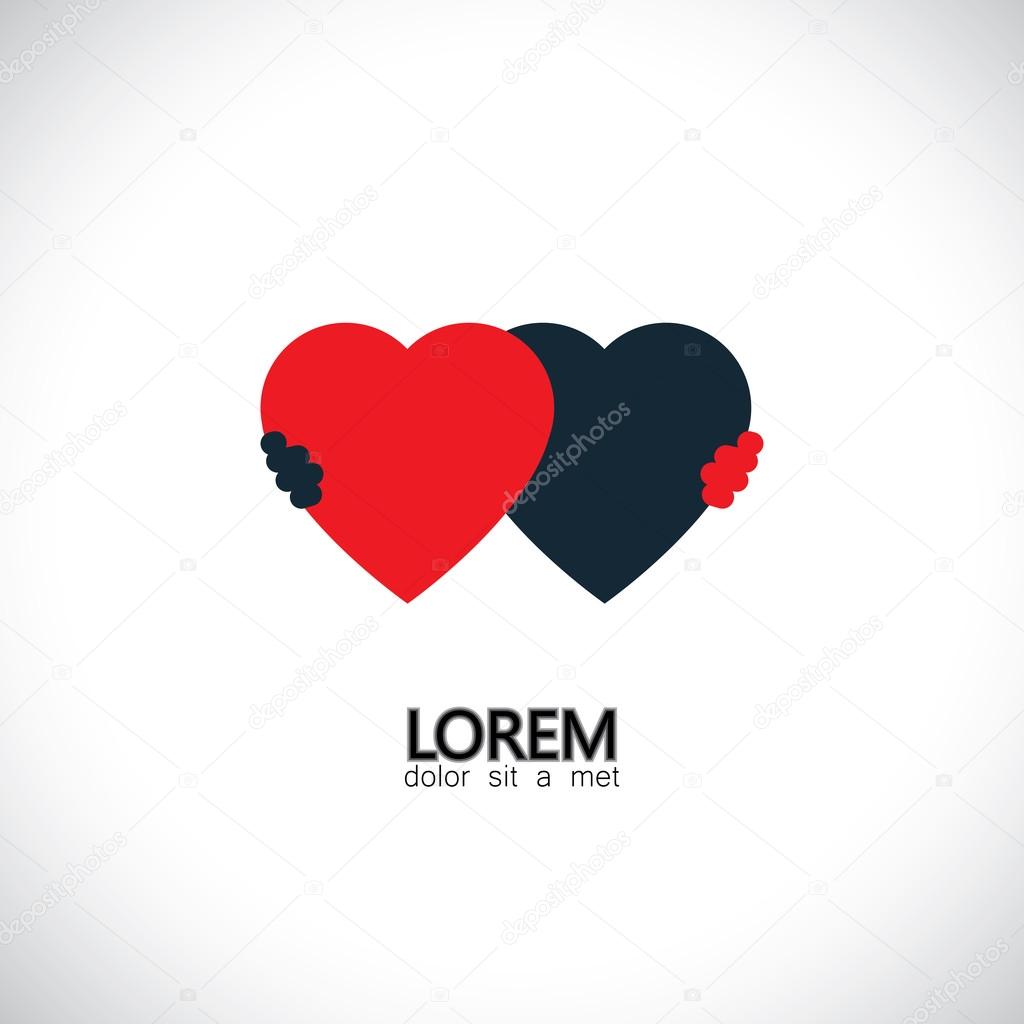 Abstract friendship concept vector icon of love of hearts. This graphic also represents couple in love, hug and embrace, close friends together, events like engagement, wedding, marriage live-in