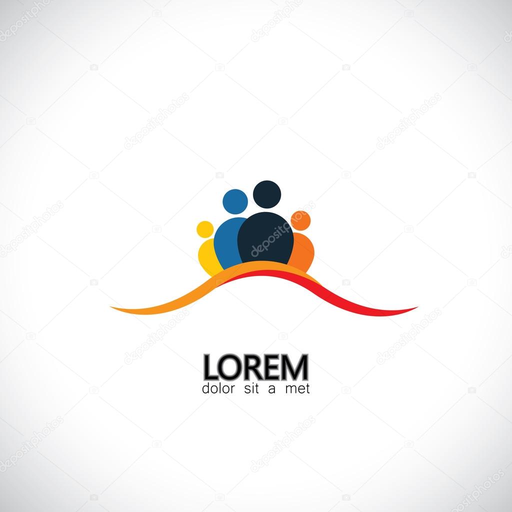 Abstract happy family vector icon - son daughter father mother. This colorful graphic can represent happy family celebrating being together, having fun, relationship & unity, bonding, nuclear family