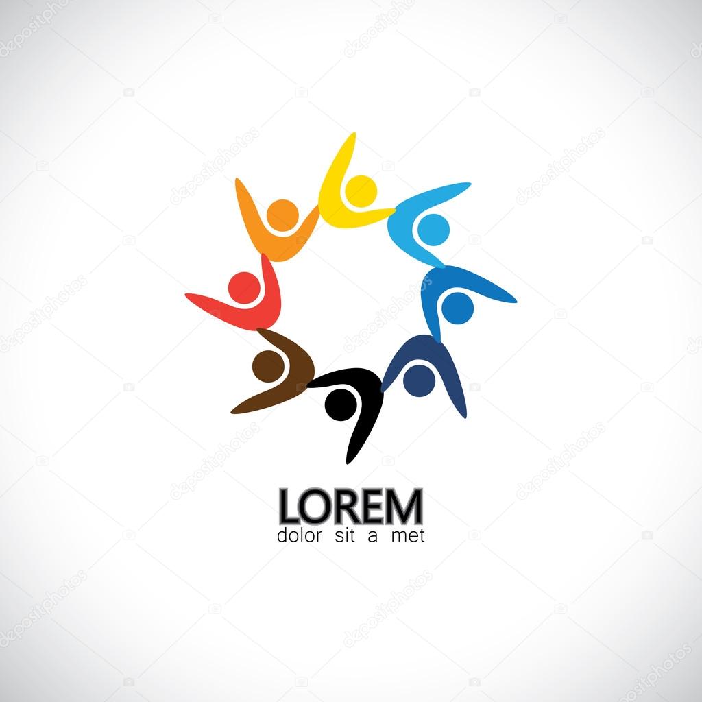 Friends & friendship, team & teamwork, happiness & excitement - concept vector. This graphic also represents employees meeting, students in school, executives and workers, balance & harmony