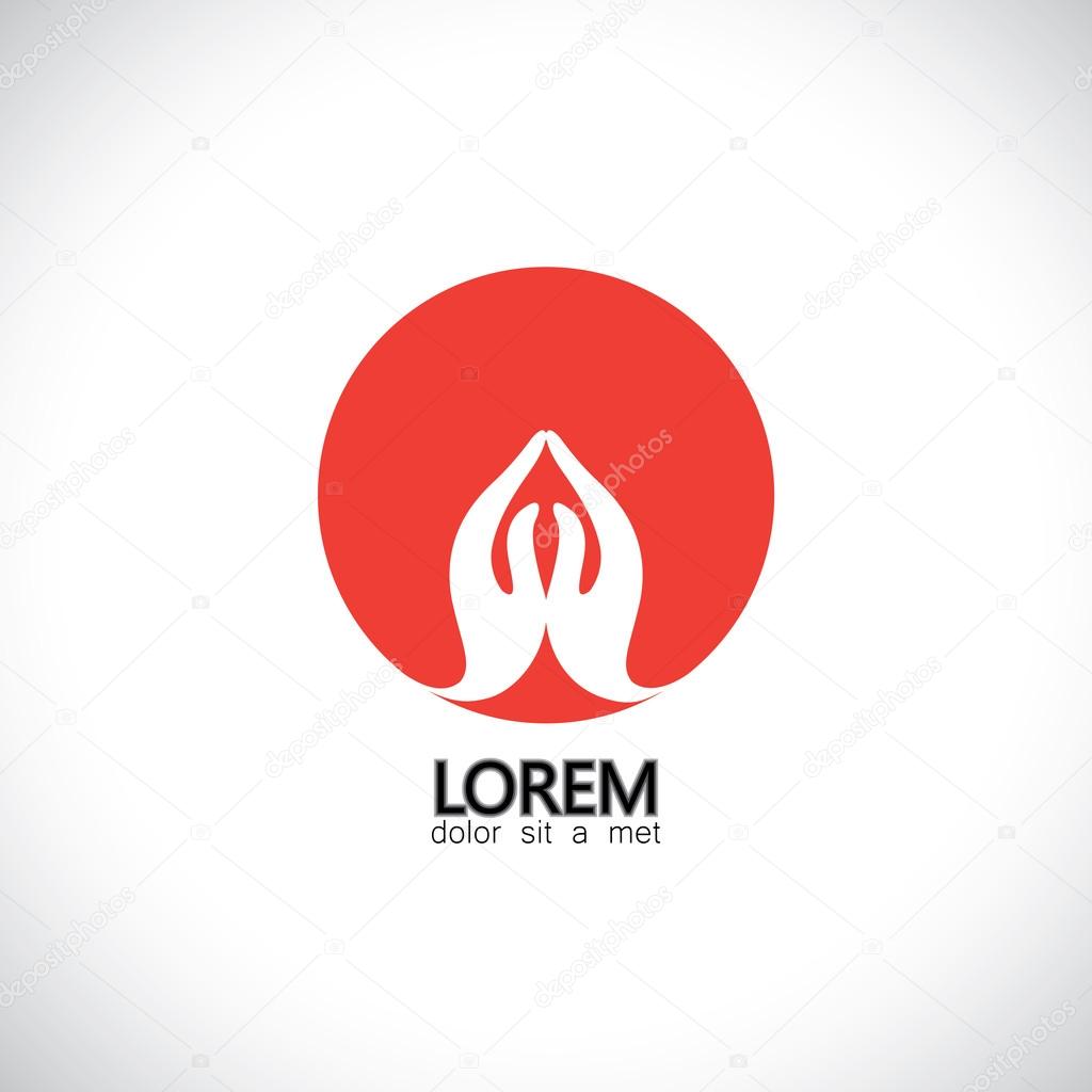 Vector icon of yoga mudra, namaste, welcome - indian hand greeting posture. This graphic icon can also represent meditation practice, offering prayers to god, respect to others, welcoming guests