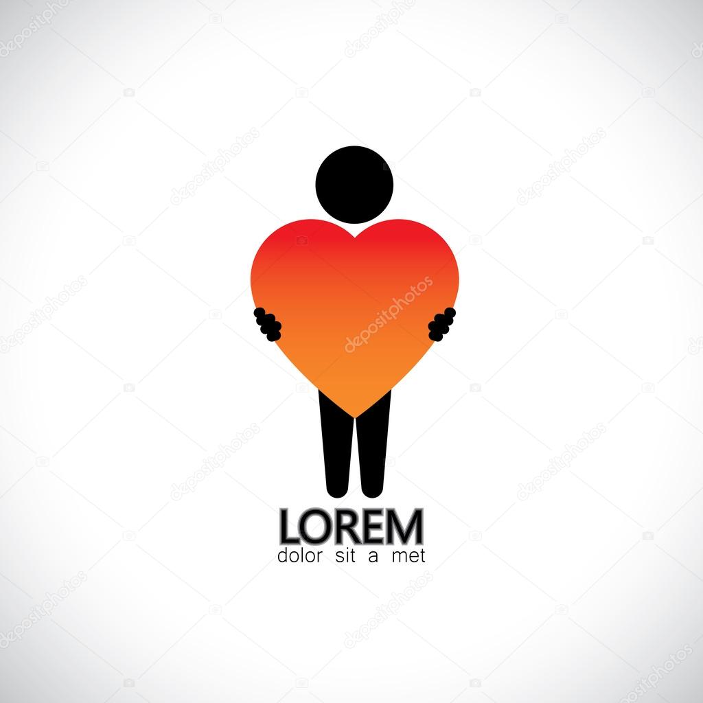 Icon for person with big heart, kindness, empathy - concept vector. This graphic also represents individuality, positive character, emotions & feelings, human soul & spirit, self love, compassion