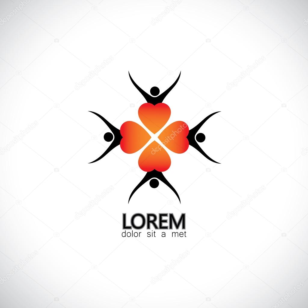 People in circle and heart shaped love icons - concept vector. This also represents trust & loyalty, enthusiasm & excitement, happiness & joy, team spirit and bonding